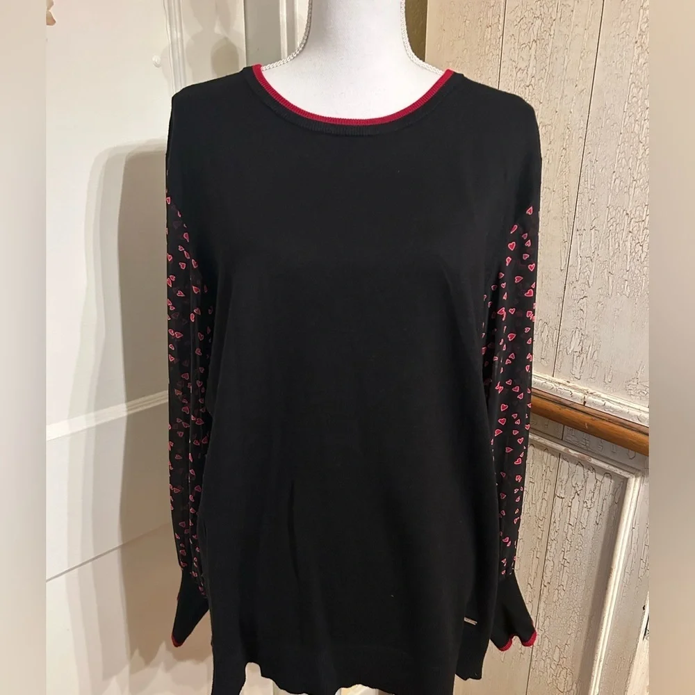 DKNY Black Knit Top with Sheer Sleeves. - Picture 2 of 14